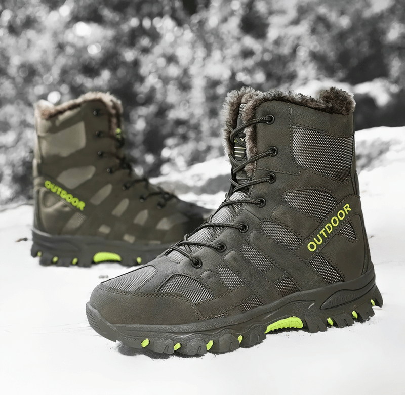 Waterproof men's motorcycle boots with thick plush lining for warmth and comfort, ideal for winter hunting or snow activities.